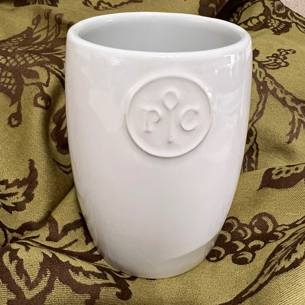 Pampered Chef White Ceramic Utensil Crock Holder PC Logo Stoneware 18A